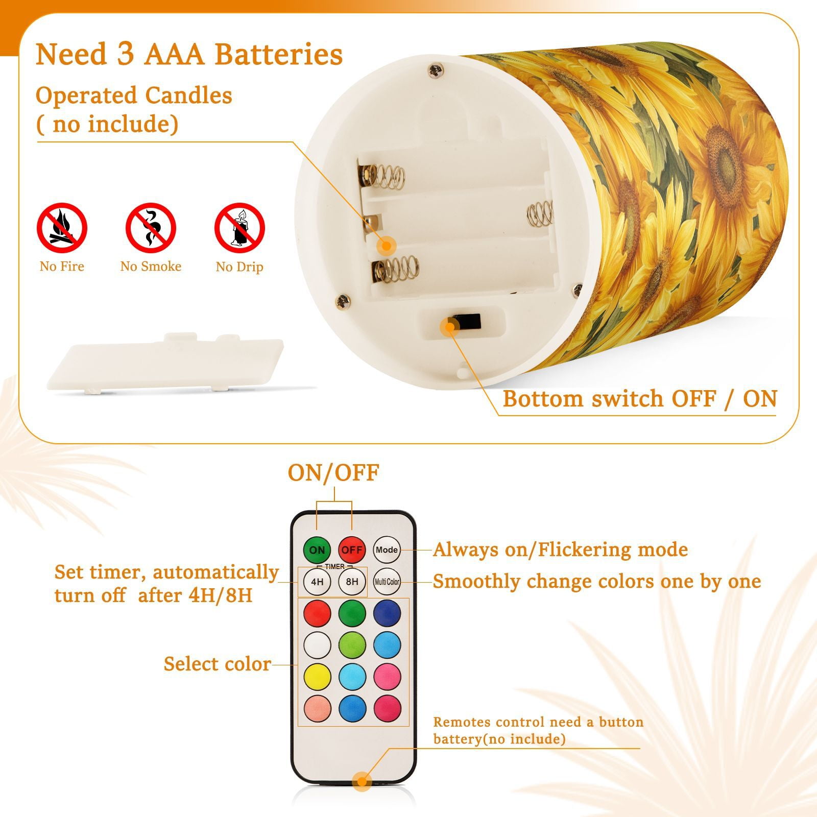 BZSMCE Flameless Candles LED Lights Sunflower Printed Creativity Battery Candles