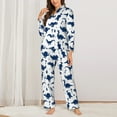 thumbnail image 2 of Pajama Sets for Women 2 Pcs, Dinosaurs Blue Silhouette Button Down Long Sleeve Sleepwear Lounge PJ Sets, 2 of 6