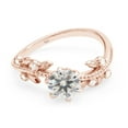 thumbnail image 3 of Leaf Design Ring Center 1 Carat Round Cut Moissanite Lab Created Diamond Beaded Solitaire Engagement Promise Ring In 14K Rose Gold Over Sterling Silver Ring Size-5, 3 of 8