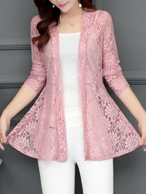 Front Floral Lace Cardigan Tops Coat 