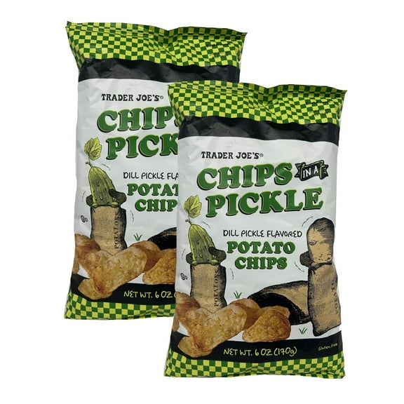 2-Pack Trader Joe's Chips in a Pickle – Dill Pickle Flavored Potato Chips, 6 oz Bags