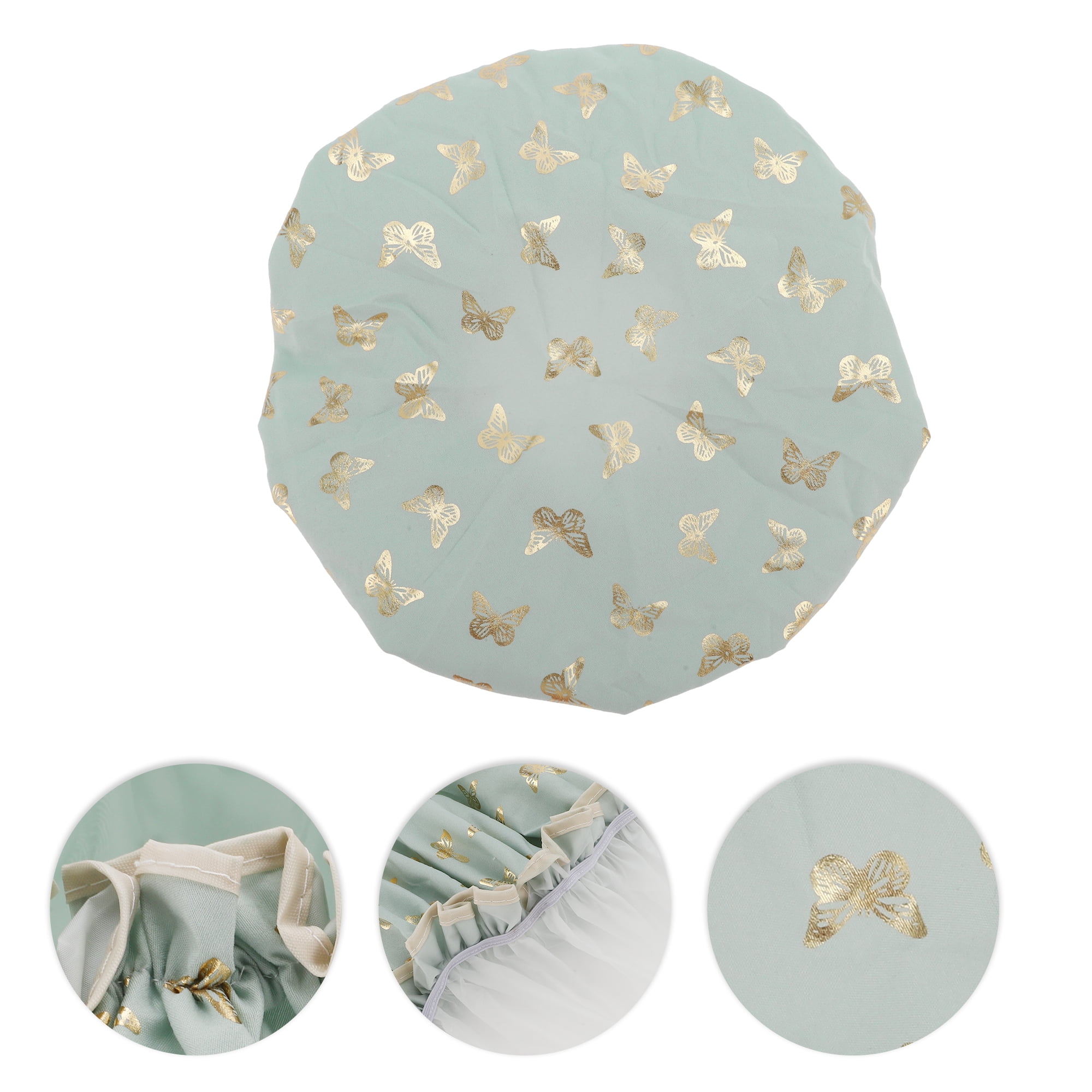 Unique Bargains 3 Pcs Women's Gold Butterfly Shower Cap for Bathroom Green