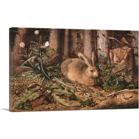ARTCANVAS A Hare In The Forest 1585 Canvas Art Print by Hans Hoffmann - Size: 12" x 8" (0.75" Deep)