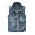 thumbnail image 2 of Yourumao Mens Button Down Denim Vest Vintage Wash Lapel Collar Sleeveless Jacket Retro Jean Vests Summer Big and Tall Tops, 2 of 9