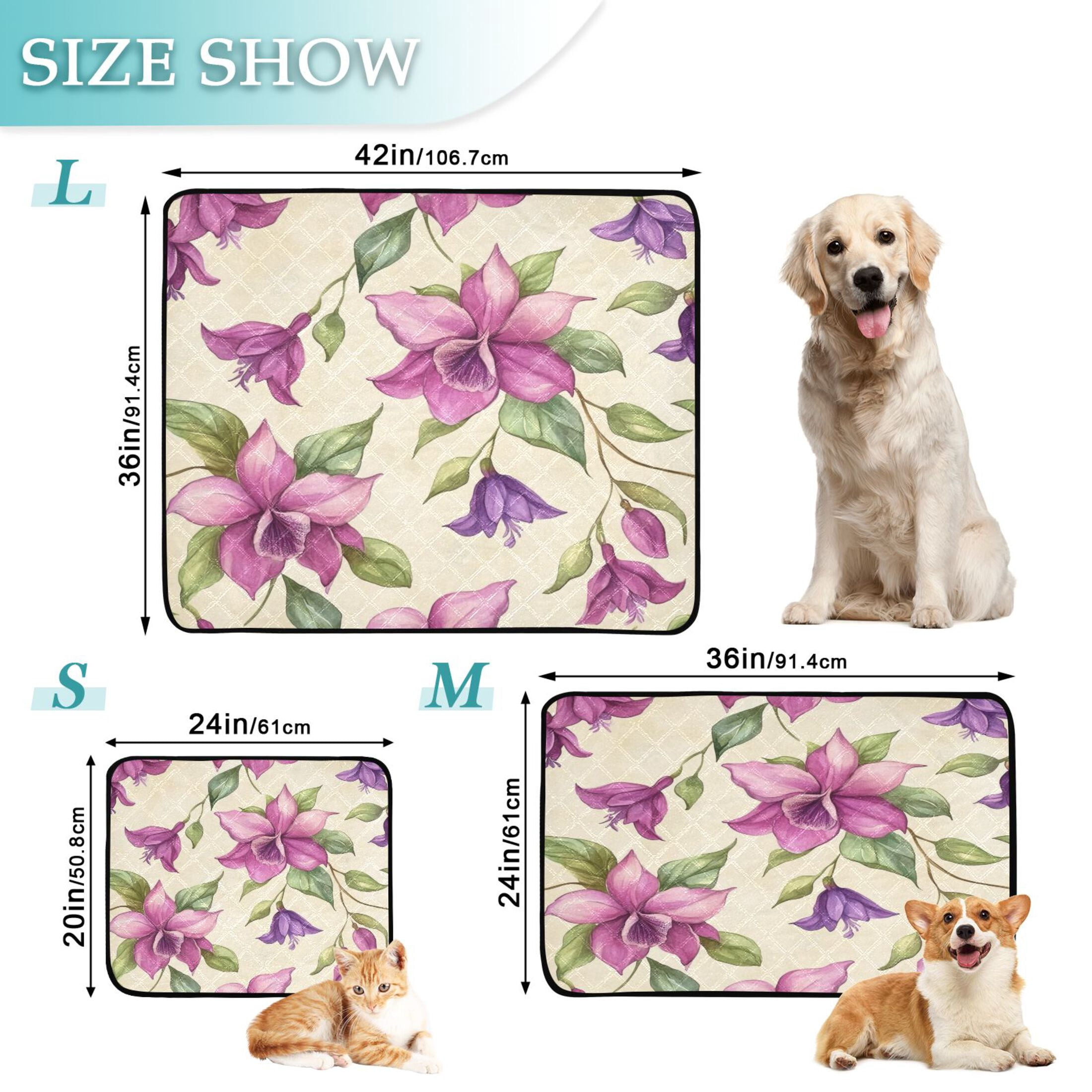 Qxltty A Pattern with Watercolor Fuchsia Orchids Cat litter Pads Pet Set of 3 Diaper Mats Center Anti-leakage Layer Absorbent Soft and Comfortable