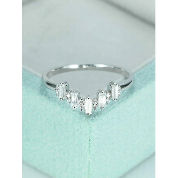 Baguette Simulated Diamond Curved Wedding Band Ring 14k White Gold Over