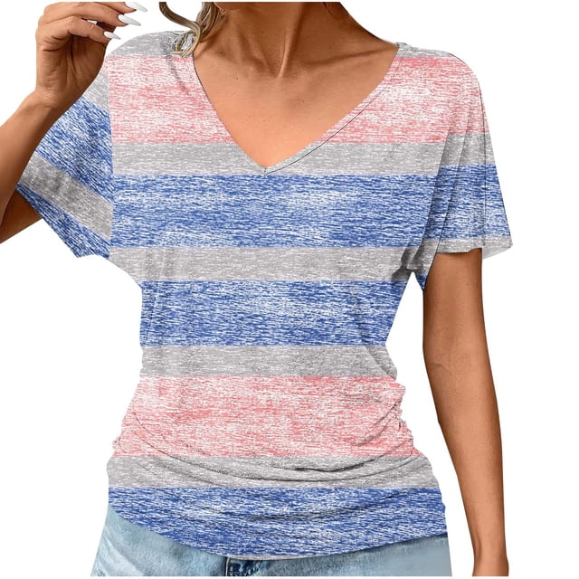 Puntoco Blusas cortas de liquidación para mujer, blusa informal de manga corta con cuello en V y estampado para mujer