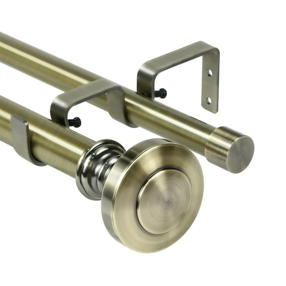 Urbanest Semplice Manhattan 1" 3/4" Double Drapery Curtain Window Rod Set - 28" to 48", Antique Brass