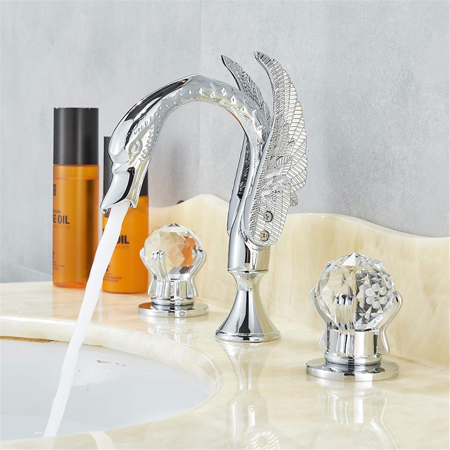 Washbasin Sink Tap, Luxury Gold 3Pcs Bathroom Faucet, 2 Handles Bath Mixer Home Improvement Beauty Bathtub Mixer Taps,Gold