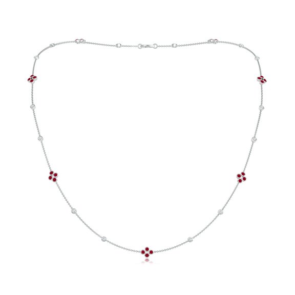 ANGARA Natural Bezel-Set Round 1.06 ct Ruby and Diamond Long Station Necklace in 14K White Gold for Women (Size-1.8mm) | July Birthstone, Anniversary, Jewelry Gift for Women | Natural Ruby Necklace