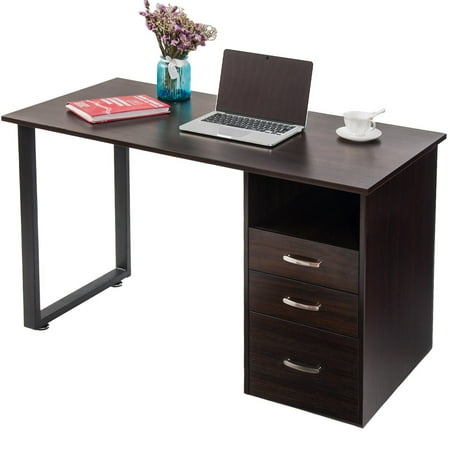 Merax Simple Computer Desk With Drawers Espresso Walmart Com