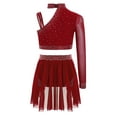 thumbnail image 2 of Linjinx Girls 2 Pieces One Shoulder Crop Top and Skirts Lyrical Dance Dress Set Jazz Latin Ballroom Burgundy 16, 2 of 4