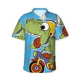 thumbnail image 2 of Picia Dinosaur Riding a Motorcycle Gentle Cotton Regular Fit Short Sleeve Casual Hawaiian Shirt for Men-, 2 of 9
