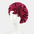 thumbnail image 1 of Gorro de dormir de satén con lazo para mujer, banda elástica, gorro de ducha de noche ajustable, cubierta de cabeza de cabello sólido, turbante de capó, 1 of 5