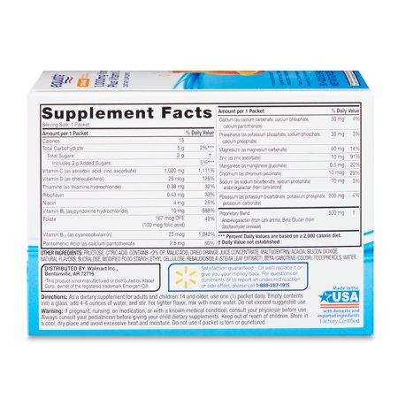 EQUATE 1000 MG VITAMIN C PLUS VITAMIN D & ZINC DIETARY SUPPLEMENT POWDER PACKETS, ORANGE FLAVOR, 30 COUNT, COMPARE TO EMERGEN-C® IMMUNITY + INGREDIENTS
