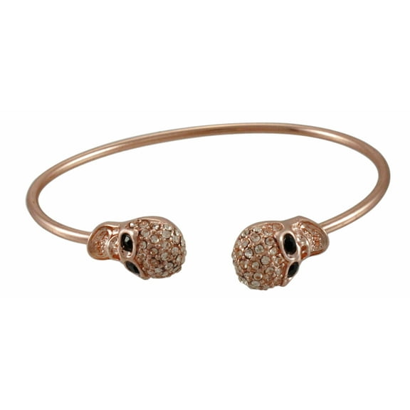 Zeckos Rhinestone Encrusted 3D Skull Torc Bracelet - Brown