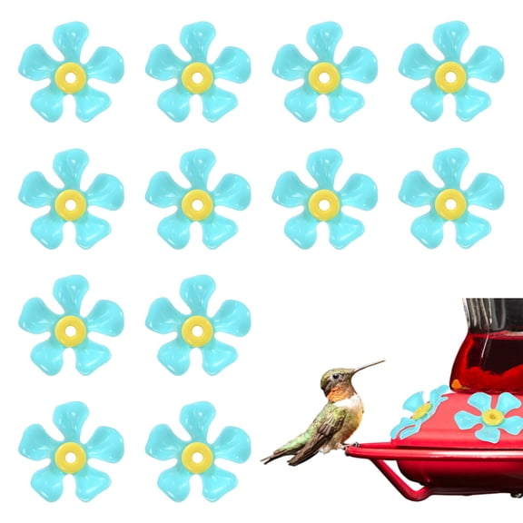 Uxcell 12-Pack Hummingbird Feeder Replacement Flowers, Plastic Hummingbird Feeding Parts Feeding Ports [Blue]