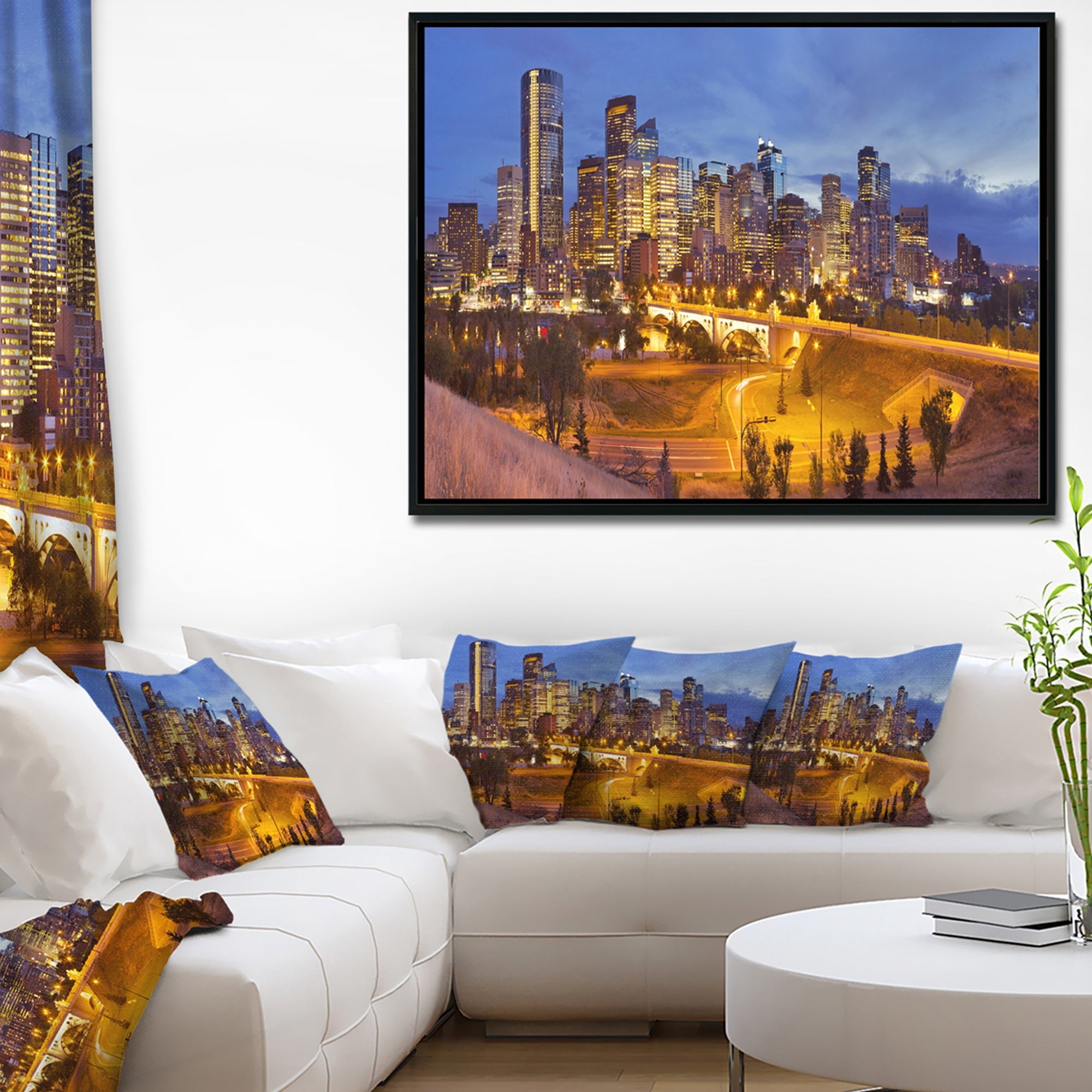 Design Art Skyline of Calgary at Night Panorama Framed Canvas Art Print