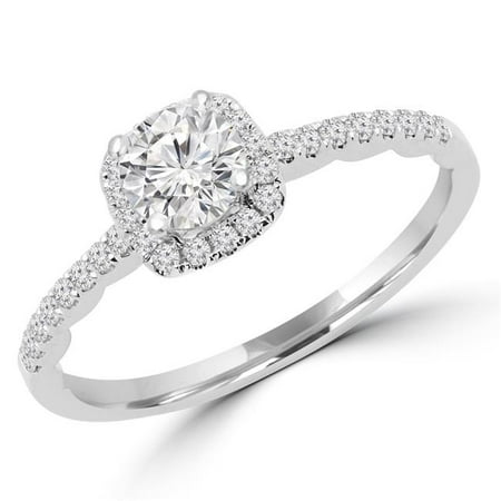 MD170289-9 0.5 CTW Round Diamond Promise Halo Engagement Ring in 14K White Gold