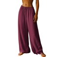 thumbnail image 2 of Endives Women's Baggy Linen Pants Wide Leg Pants Basics Elastic Waist Comfortable Quick Drying Soft Pant Streetwear Beach Purple, 2 of 5