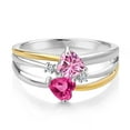 thumbnail image 2 of Gem Stone King 925 Silver and 10K Yellow Gold Pink Moissanite and Pink Created Sapphire and White Lab Grown Diamond Band Ring for Women (1.12 Cttw, Gemstone, Heart Shape 5MM, Size 6), 2 of 3