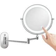Alvorog 8 inch 1X/5X Wall Mounted Makeup Face Mirrors with LED Touch Screen, Extendable Magnifying Mirrors with adjustable Light,Double Sided,Powered by Batteries (Not Included),Round