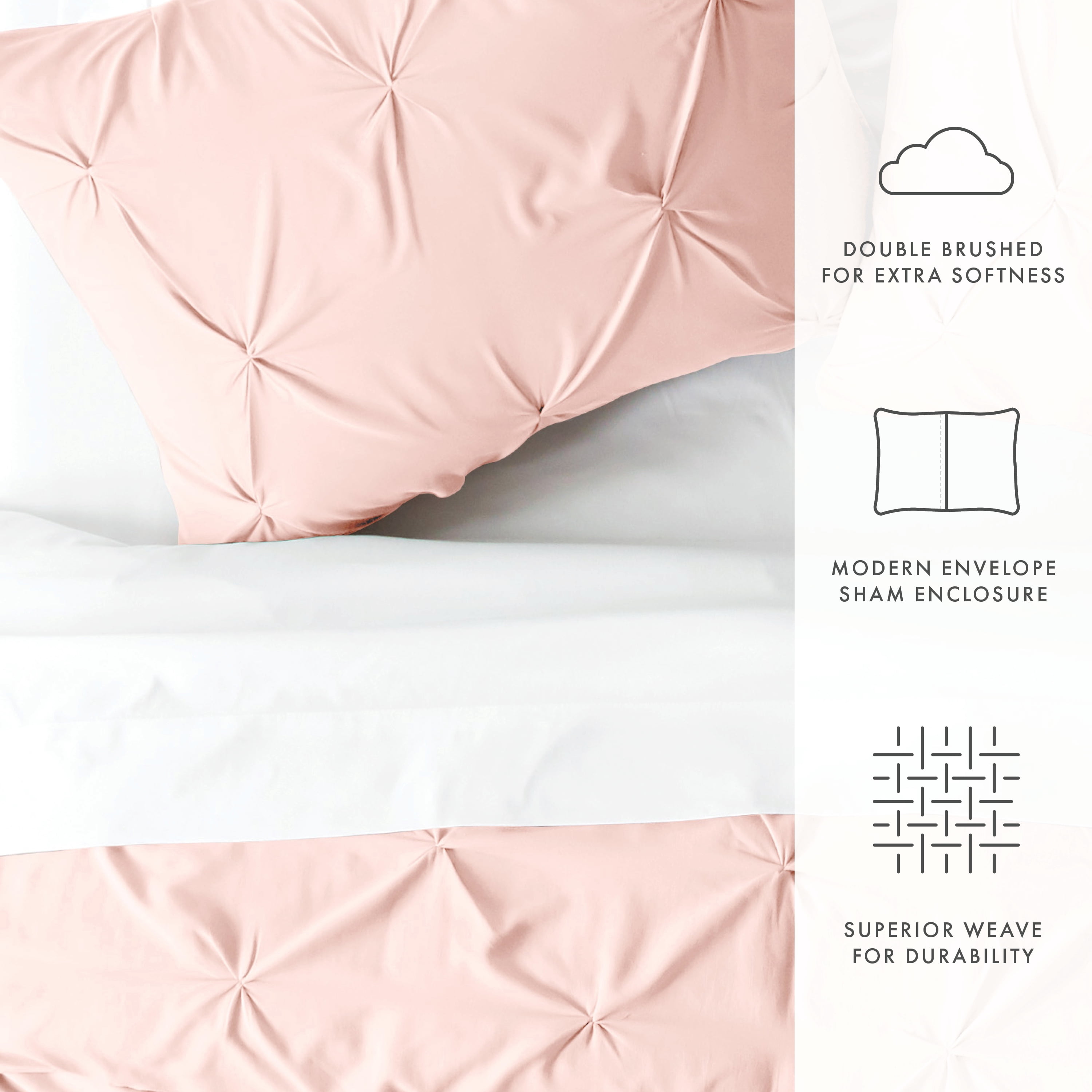 Noble Linens Blush Pinch Pleat 3-Piece Duvet Cover Set, Full/Queen