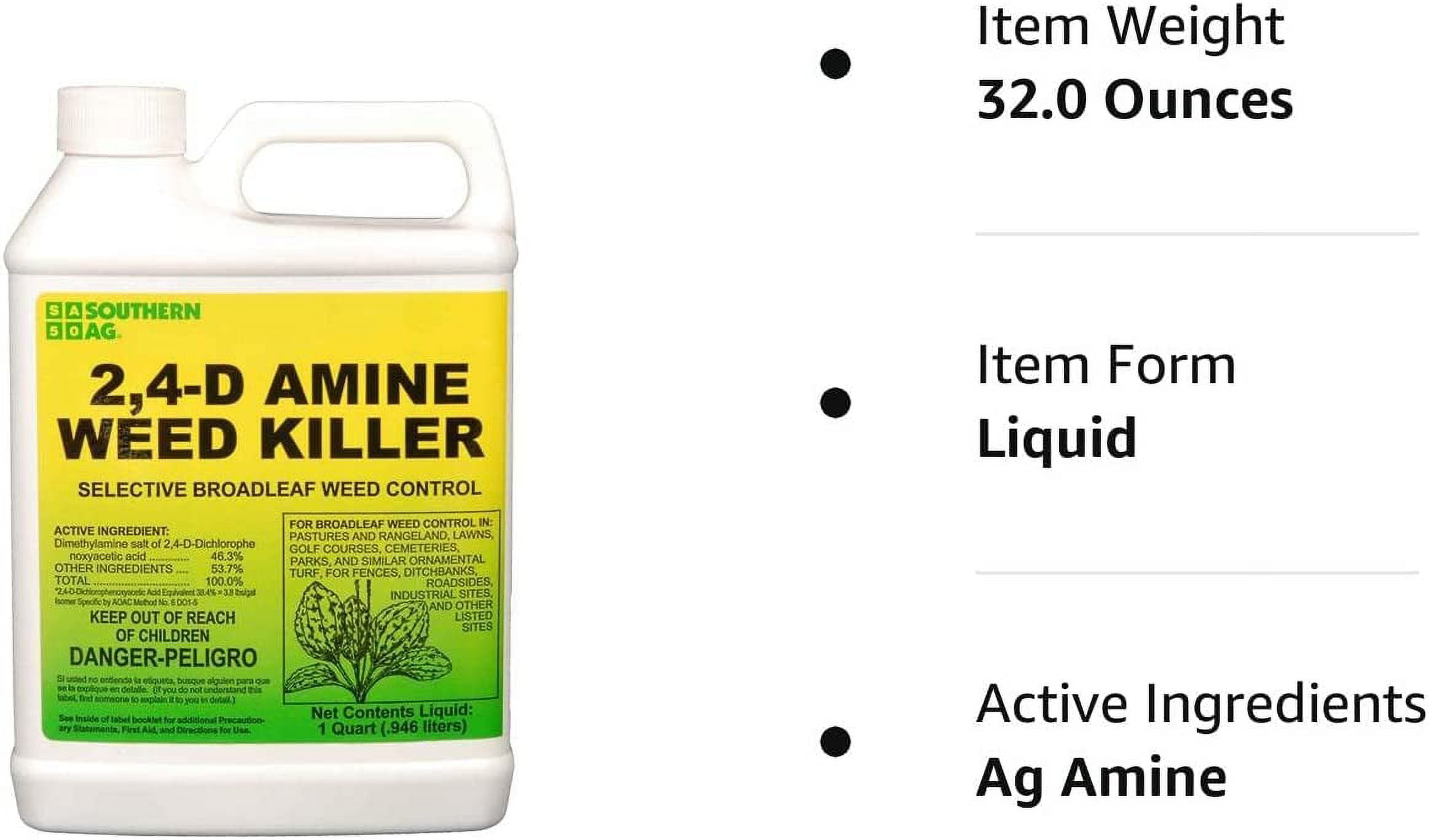 2,4-D Amine Selective Post-Emergent Herbicide - Eliminates Broadleaf Weed and Brush - 32 fl oz Bottle by Southern Ag