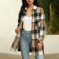 thumbnail image 4 of HongQid Womens Plaid Shacket Jacket Fall Spring Fashion Long Sleeve Button Up Flannel Shirt Clothing, 4 of 5