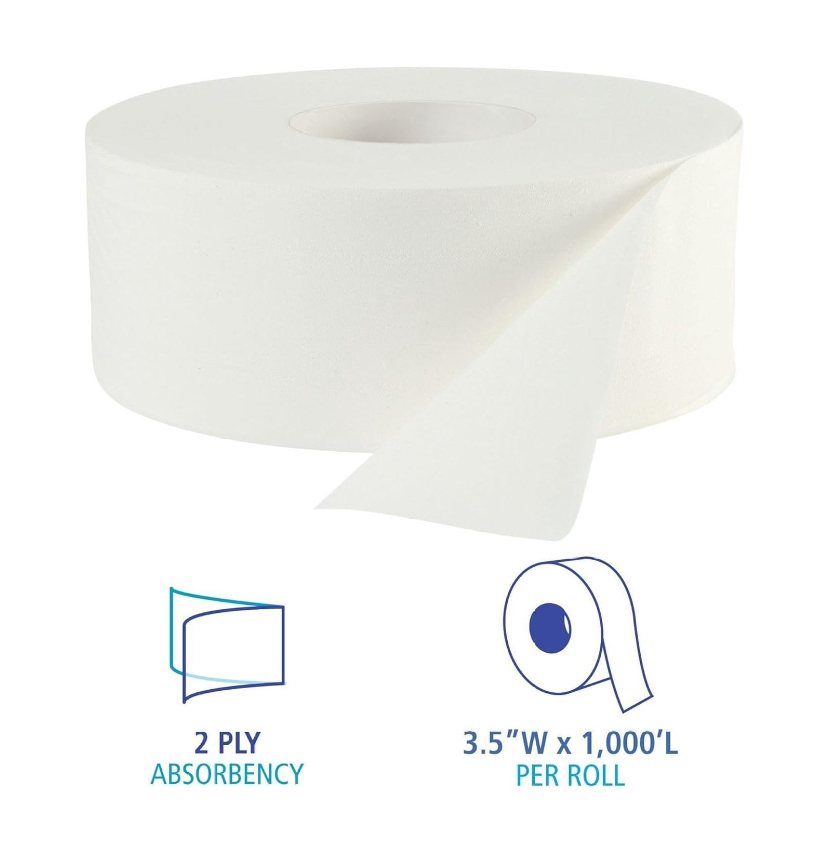 JRT Bath Tissue Jumbo Roll, 12 Rolls - 1000 ft 2-Ply White Toilet Paper - Septic Safe, Embossed, Long Lasting - for Home, Office, and Commercial Use