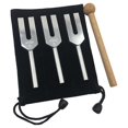 thumbnail image 1 of Angel Tuning Fork Set - 4096 Hz, 4160 Hz, 4225 Hz - Therapeutic Instrument Set with Wooden Strike and Storage Bag, 1 of 5