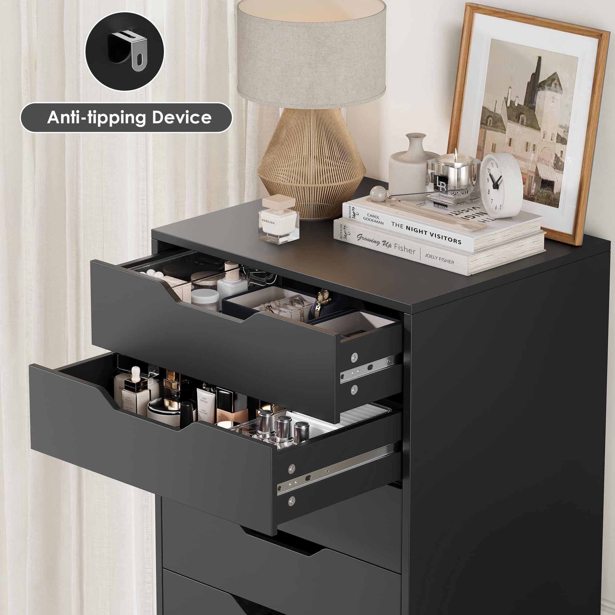 Homfa Tall Dresser for Bedroom, Combo Vertical 8 Drawer Dresser for Small Spaces, Chest of Drawers, Black