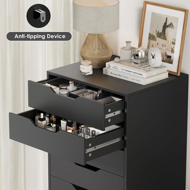 Homfa Tall Dresser for Bedroom, Combo Vertical 8 Drawer Dresser for Small Spaces, Chest of Drawers, Black