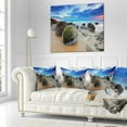 thumbnail image 3 of Designart Cloudy Sunrise Over Moeraki Boulders - Seashore Photo Throw Pillow - 18x18, 3 of 5