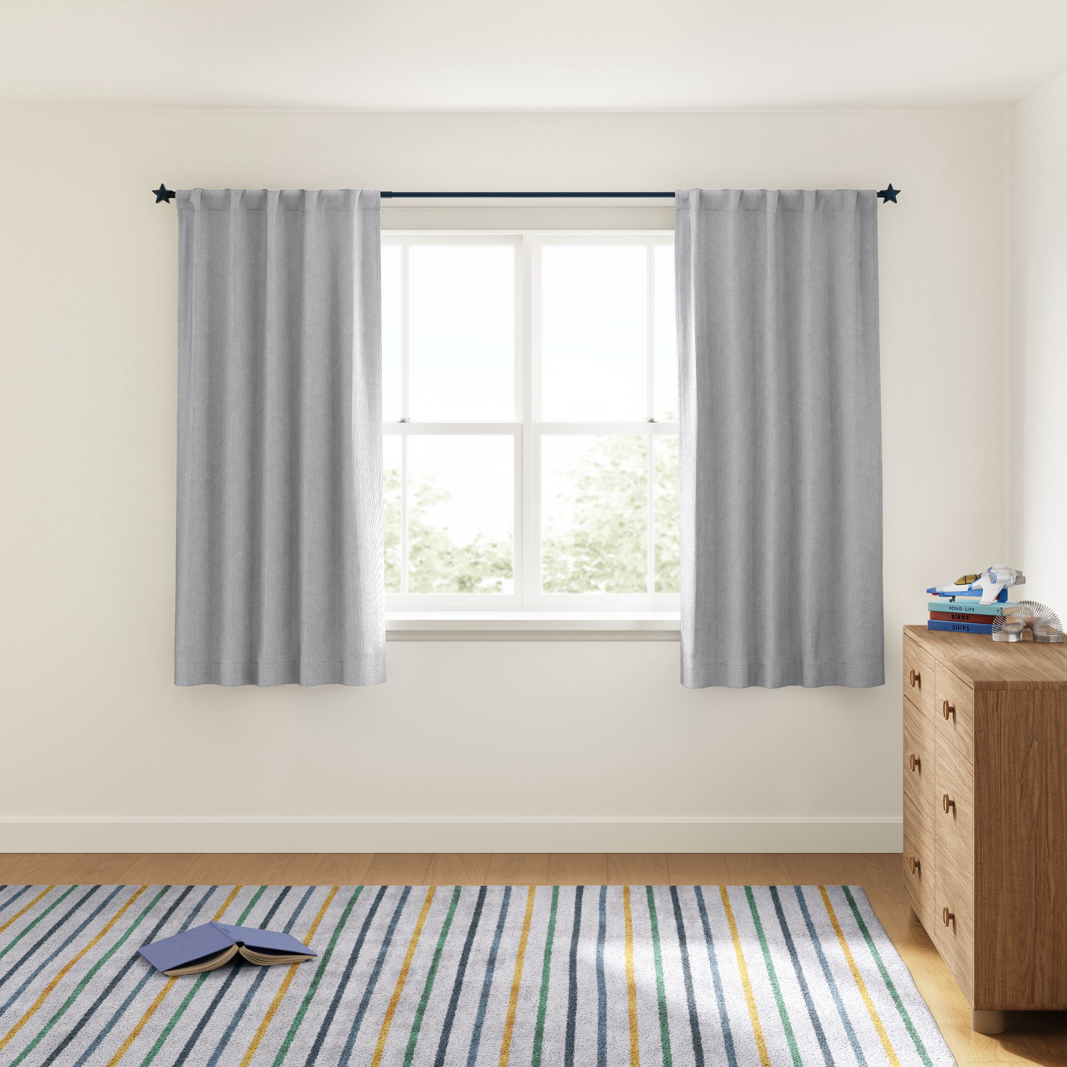 Mainstays Kids Soft Silver Solid Ribbed Corduroy Blackout Rod Pocket with Back Tabs Single Curtain Panel, Set of 1, 38" W x 63" L