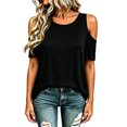 thumbnail image 2 of Cold Shoulder Tops for Women 2026 Summer Short Sleeve Crewneck Plain T Shirts Tunic Blouses, 2 of 6