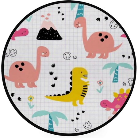 BESTKITTY Area Rug Round Crawling Mat Cute Dinosaurs Jungle Home Decor Floor Mat Rugs Bathroom Mat Non-Slip Carpet Soft 36 Inch