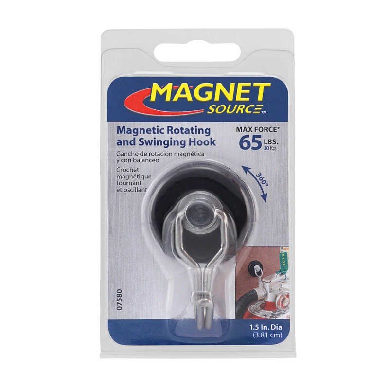 Magnet Source .29 In. L X 1.5 In. W Black Neodymium Rotating Magnetic Hook 65 Lb