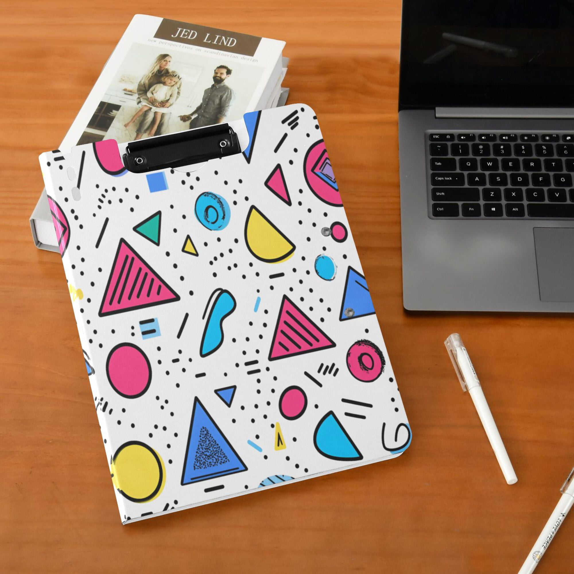 FORMRS A4 Clipboard Folder with Pen Holder Horizontal Foldable School Office Binder, Red Retro Pattern