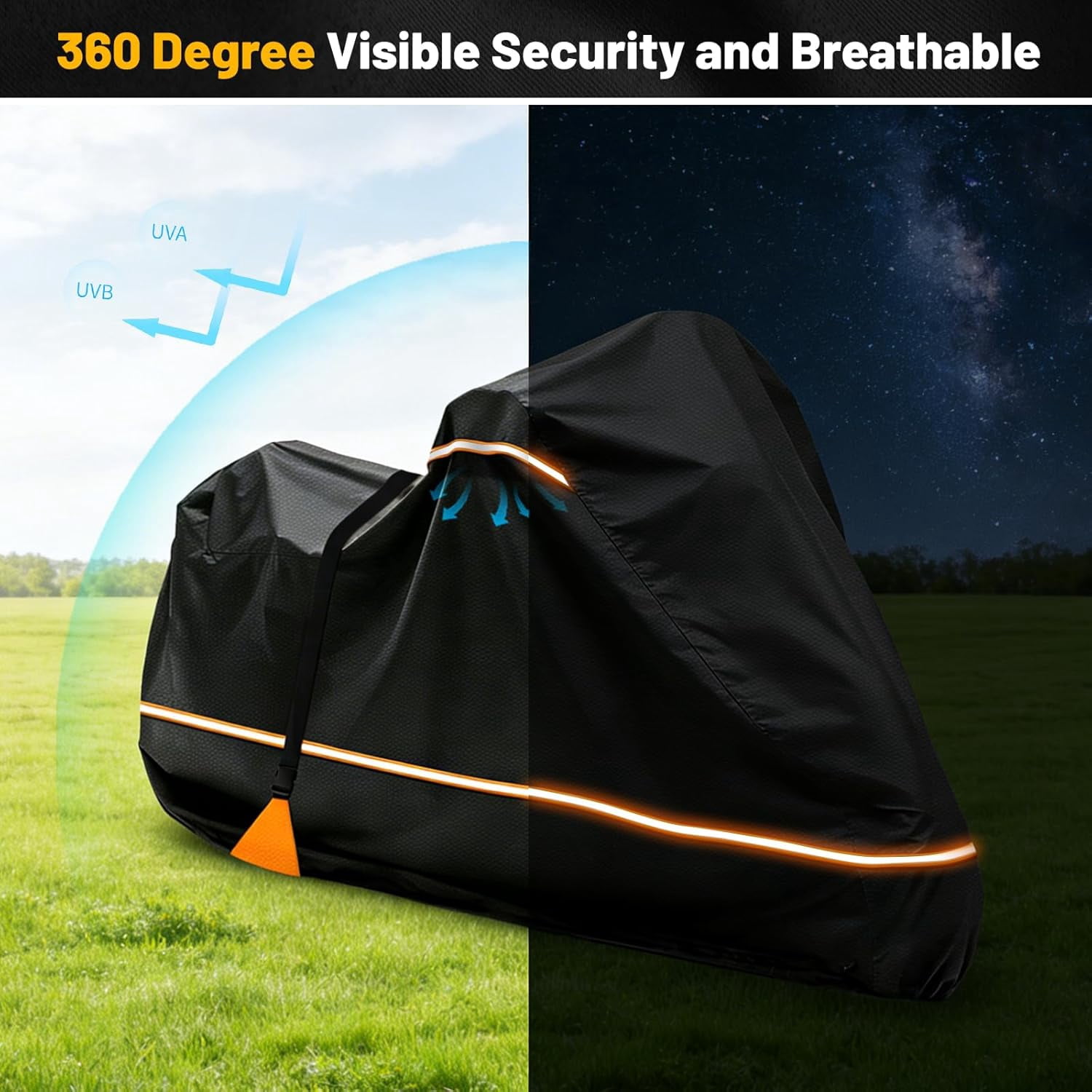 Full Enclosed Motorcycle Cover, 600D Heavy Duty Waterproof Motorcycle Cover 108 Inch, Fits for Harley Honda Yamaha Suzuki Scooter, Dirtbike, Cruiser, Touring Models, Black