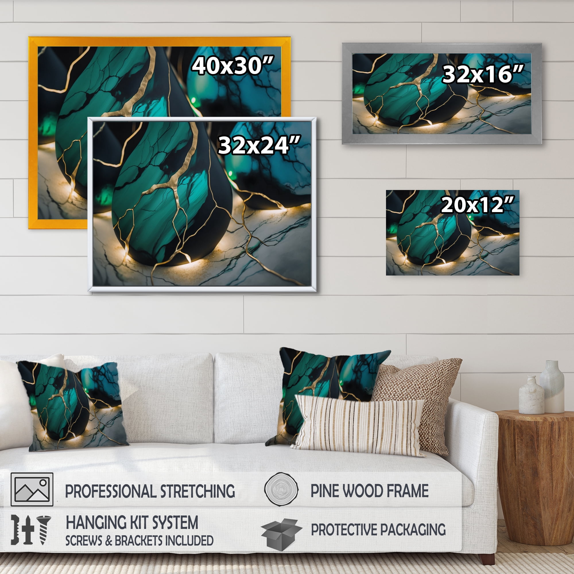 Designart Abstract Geode Green V Canvas Wall Art