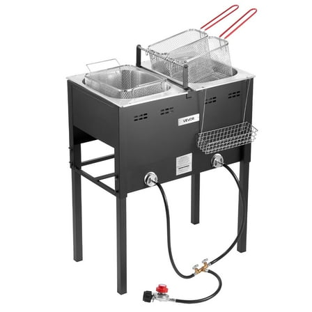 16QT x2 Outdoor Propane Deep Fryer - Commercial Grade Free Standing Dual Tank Cooker with High Efficiency