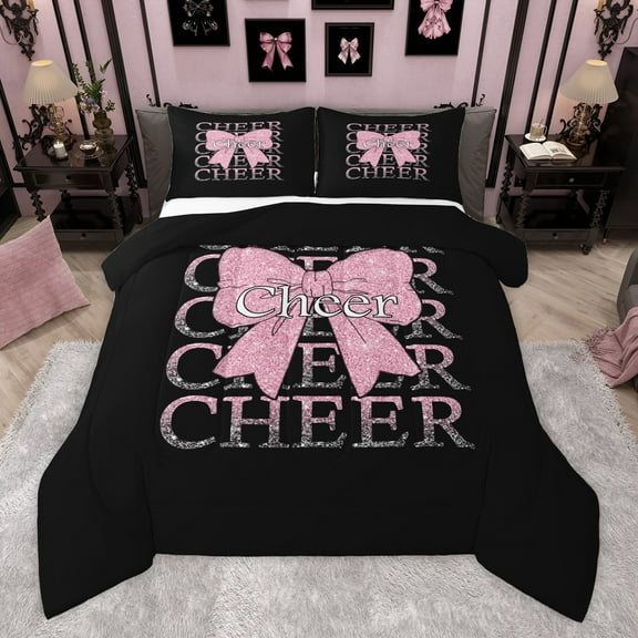 Manfei Kawaii Pink Bow 2pcs Bedding Comforter Set for Teens Children Girls,Bling Glitter Twin Comforter Sets,Girly Dreamy Dance Breathable Bedding Set,Luxury Bedroom Decor,Reversible