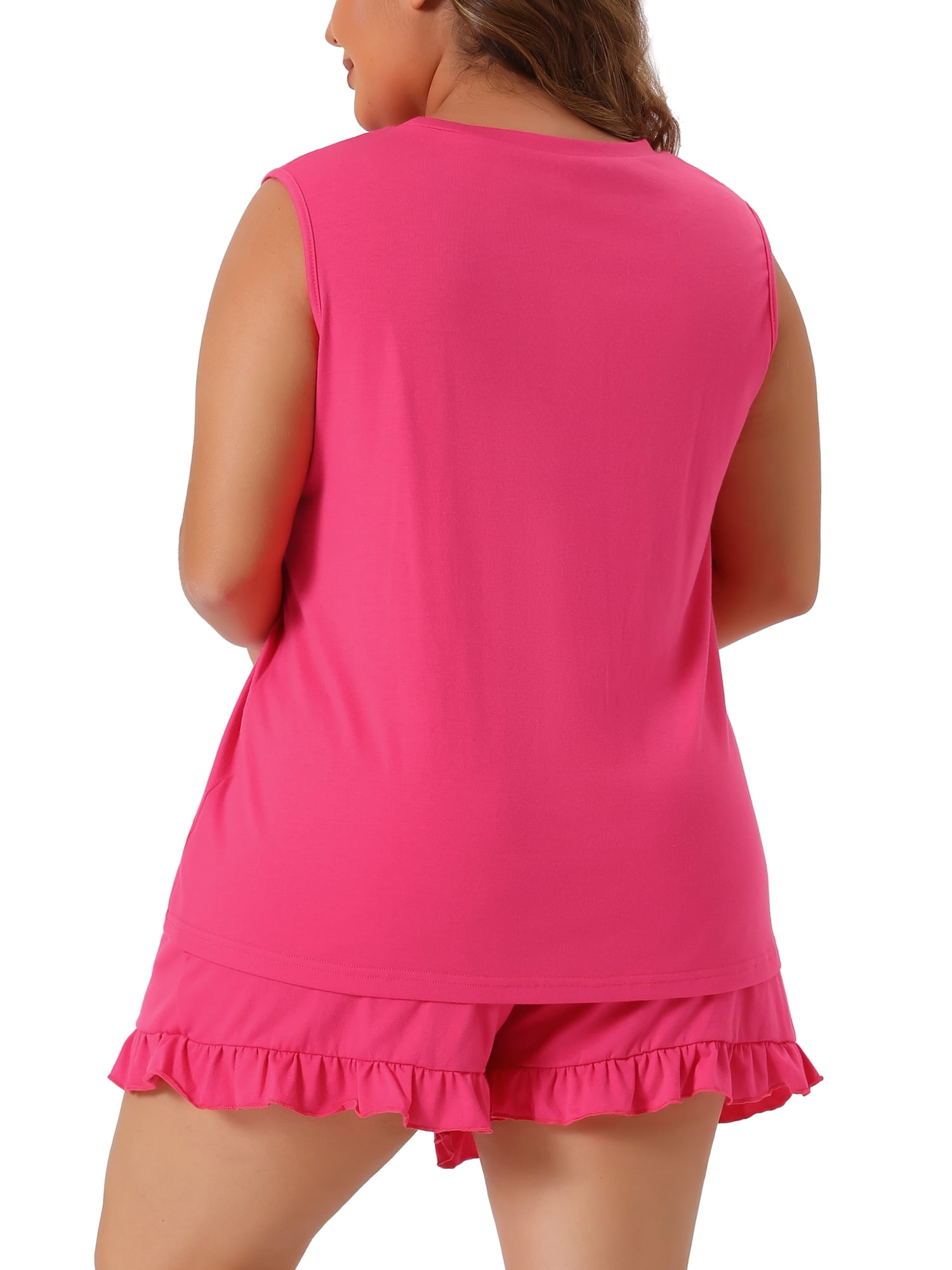 DARING DIVA Women's 2-Piece Plus Size Ruffle Knit Tank Top Pajama Sets 2X Hot Pink
