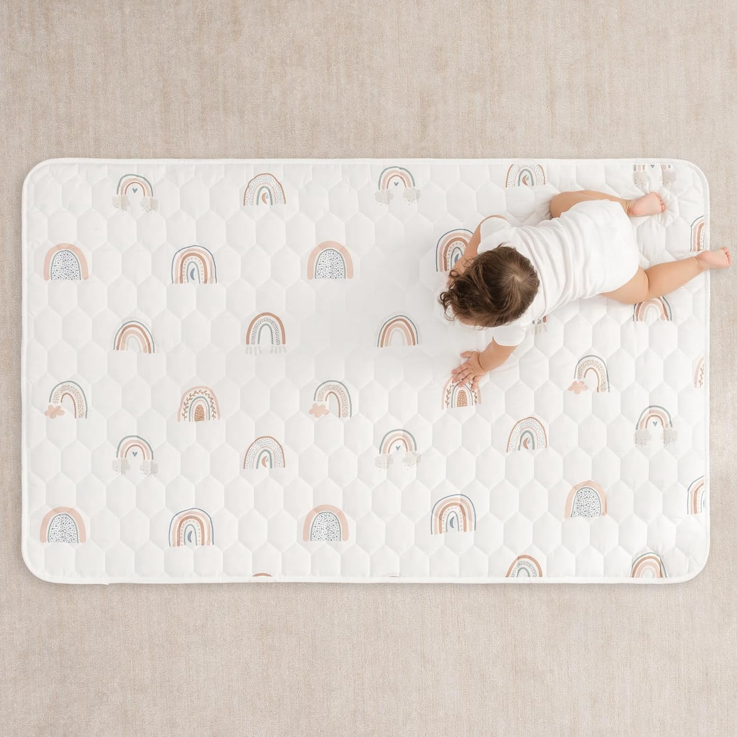 Comfy Cubs Play Mat, Rectangle (Small) 36” x 60” for Kids & Toddler, Non-Slip Bottom - Rainbow