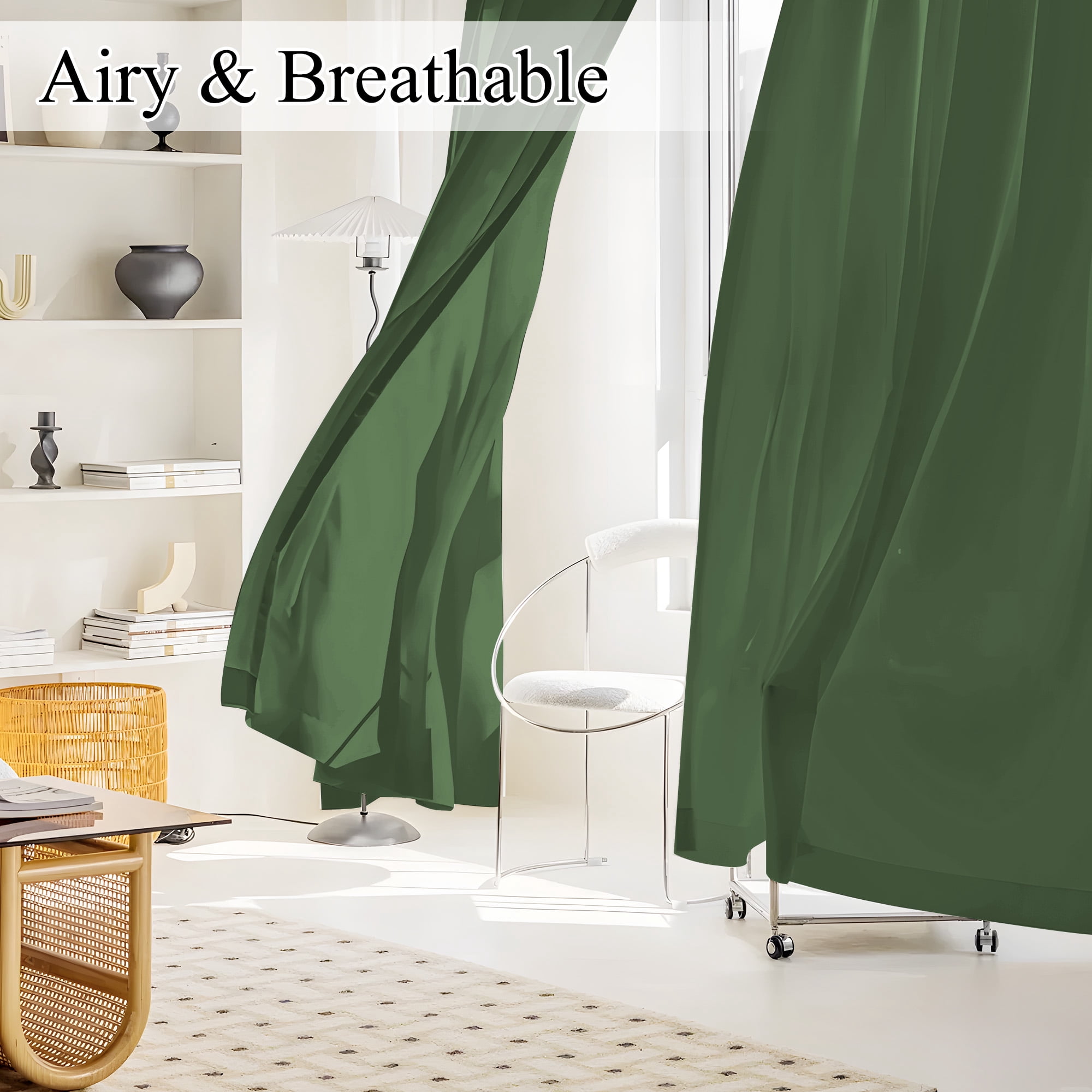 NICETOWN Privacy Sheer Curtains for living room, Non-See-Through Semi Sheer Curtain Light Filtering Window Drapes, Olive Green, 52"x102", 2 Panels