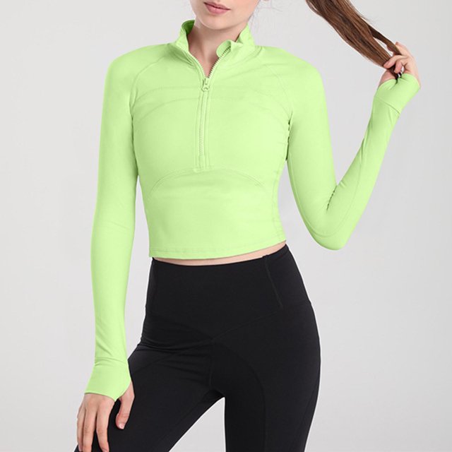 Sentmoon Chandails à Fermeture Éclair Manches Longues Hauts pour Femmes Col Rond Chandails de Gym à Manches Longues pour Femmes Surdimensionnés Respirants Mode Automne pour Femmes 2024 Vert m Aubaines du Jour Liquidation