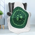 thumbnail image 4 of Celtic Tree Soft Flannel Fleece Blanket, Stamp Style Old Motif with Natural Elements and Knot Like Design, Cozy Plush for Indoor and Outdoor Use, 50" x 60", Dark Teal and Pale Green, by Ambesonne, 4 of 5