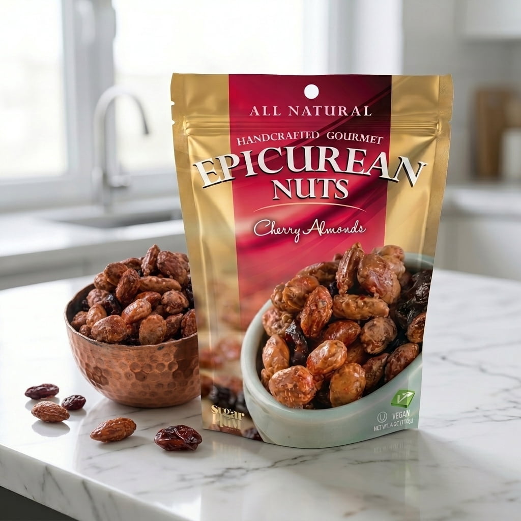Sugar Plum Chocolates Epicurean Nuts Cherry Almonds Vegan 3 Resealable Bags 12 fl oz