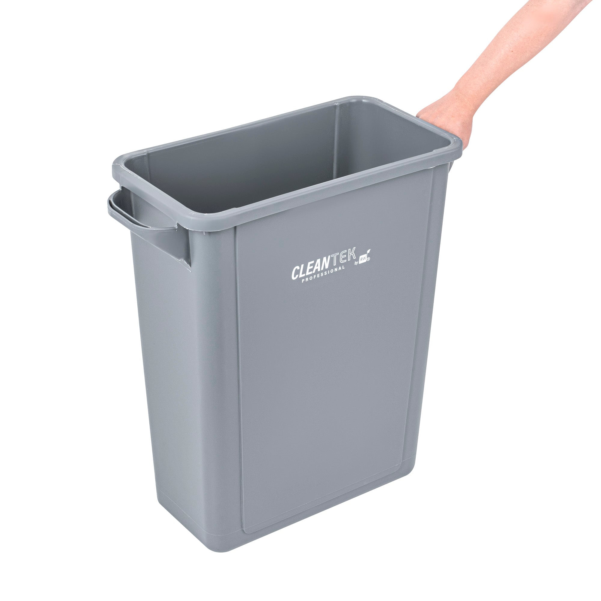 Clean Tek Professional 15 gal Rectangle Gray Plastic Slim Trash Can - with Handles - 24" x 10 3/4" x 24 3/4" - 1 count box